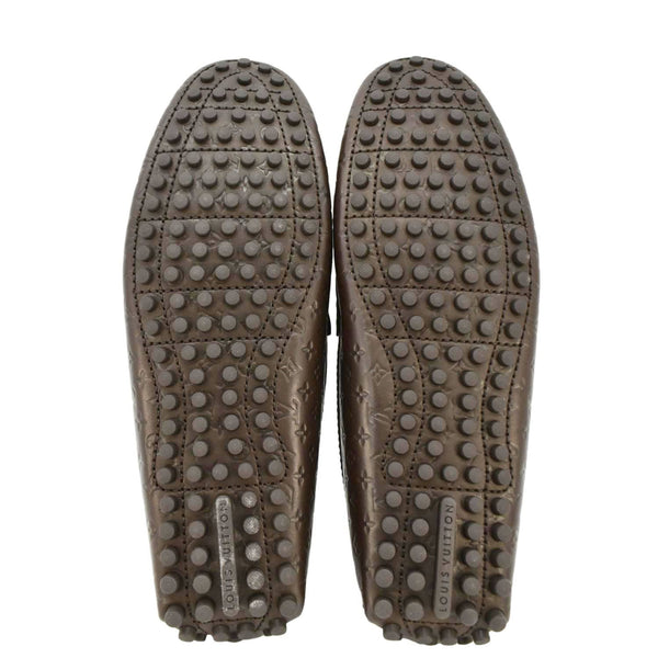 LOUIS VUITTON Hockenheim Moccasin Monogram Leather Loafers Brown US 9