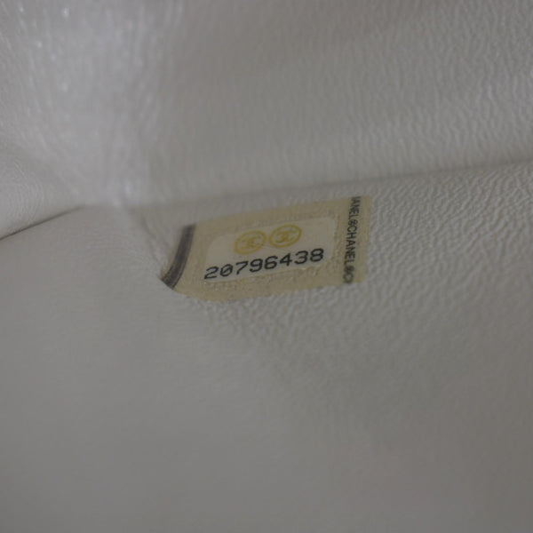 CHANEL Classic Double Flap Quilted Leather Shoulder Bag Ivory