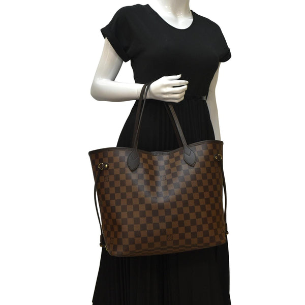 LOUIS VUITTON Neverfull MM Damier Ebene Shoulder Bag Brown