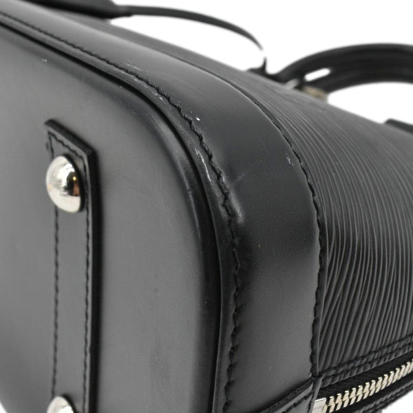 LOUIS VUITTON eather Satchel Bag Black lower left corner look