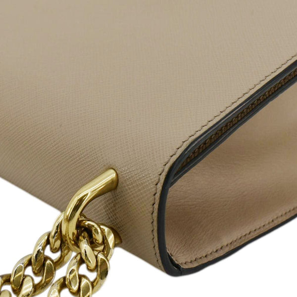 PRADA Soft Saffiano Leather Chain Crossbody Bag Beige