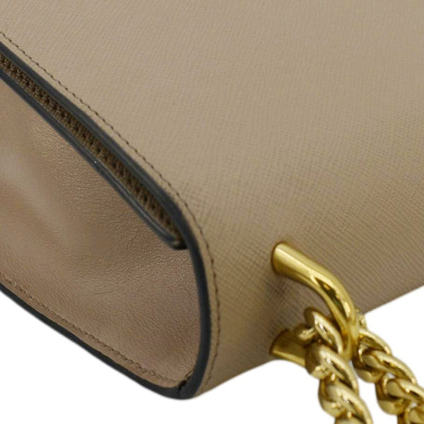 PRADA Soft Saffiano Leather Chain Crossbody Bag Beige