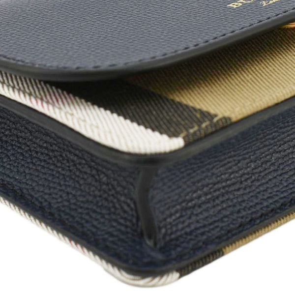 BURBERRY Hampshire Small House Check Canvas Crossbody Bag Navy Blue