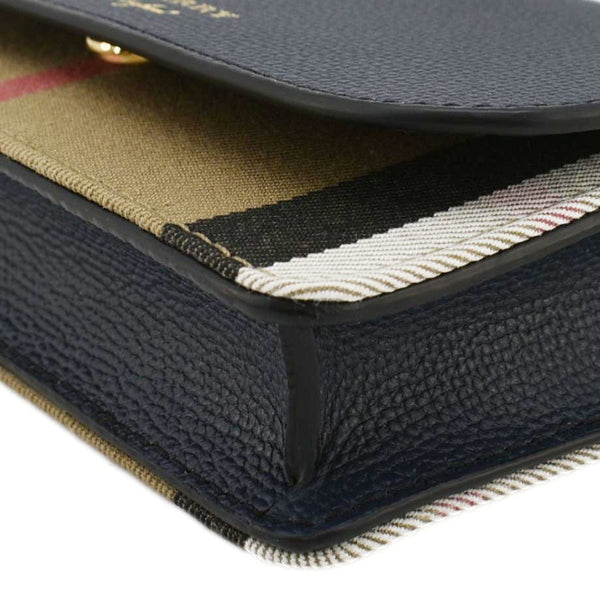 BURBERRY Hampshire Small House Check Canvas Crossbody Bag Navy Blue