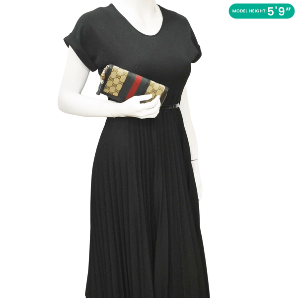 GUCCI Web Rania GG Canvas Zip Around Wallet Beige 353651