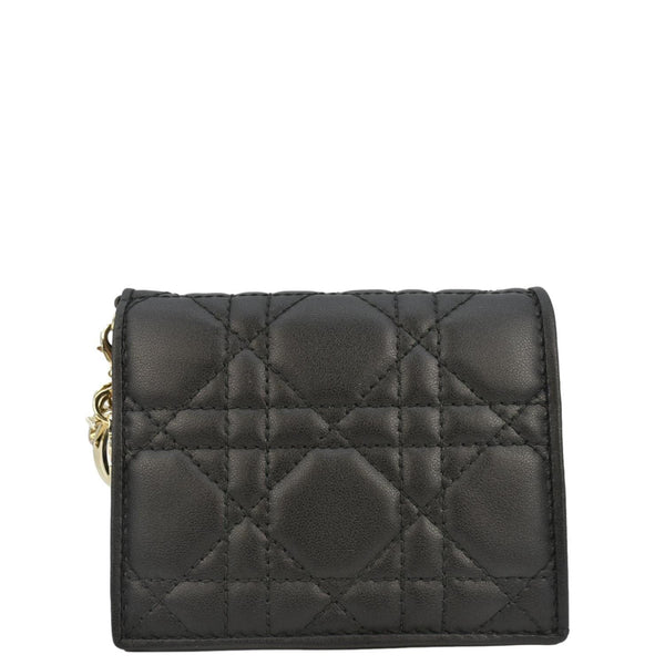CHRISTIAN DIOR Lady Dior Gardenia Mini Cannage Lambskin Compact Wallet Black