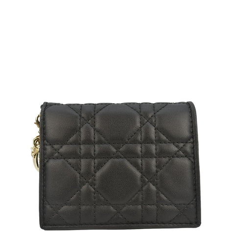 CHRISTIAN DIOR Lady Dior Gardenia Mini Cannage Lambskin Compact Wallet Black