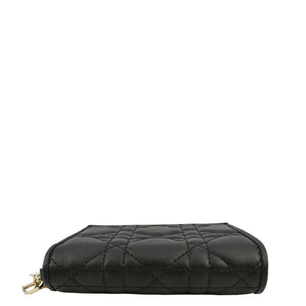 CHRISTIAN DIOR Lady Dior Gardenia Mini Cannage Lambskin Compact Wallet Black