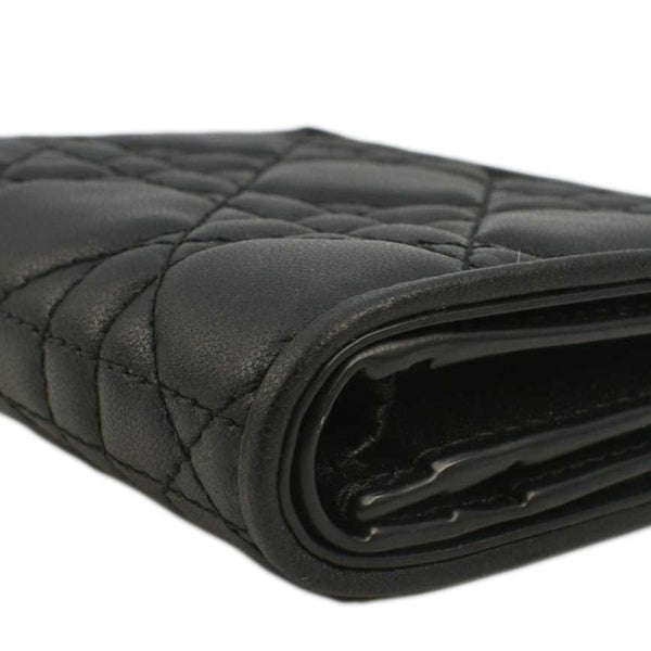 CHRISTIAN DIOR Lady Dior Gardenia Mini Cannage Lambskin Compact Wallet Black