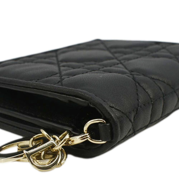 CHRISTIAN DIOR Lady Dior Gardenia Mini Cannage Lambskin Compact Wallet Black