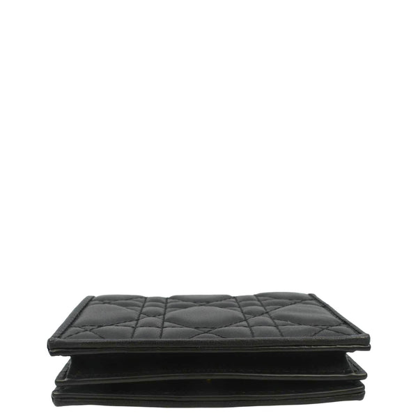 CHRISTIAN DIOR Lady Dior Gardenia Mini Cannage Lambskin Compact Wallet Black