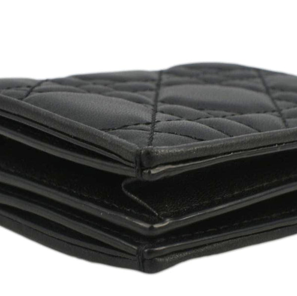 CHRISTIAN DIOR Lady Dior Gardenia Mini Cannage Lambskin Compact Wallet Black