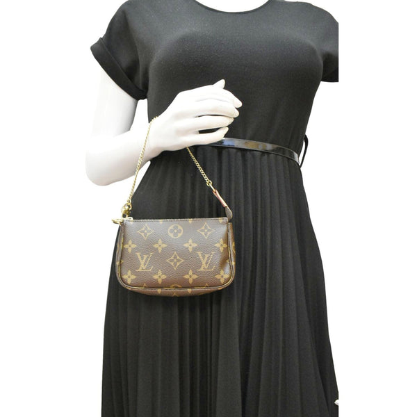 LOUIS VUITTON Mini Pochette Monogram Canvas Accessoires Pouch Brown