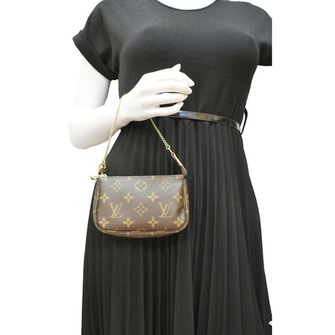 LOUIS VUITTON Mini Pochette Monogram Canvas Accessoires Pouch Brown