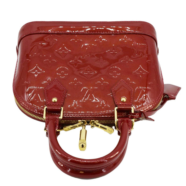 LOUIS VUITTON Alma BB Monogram Vernis Leather Satchel Bag Red