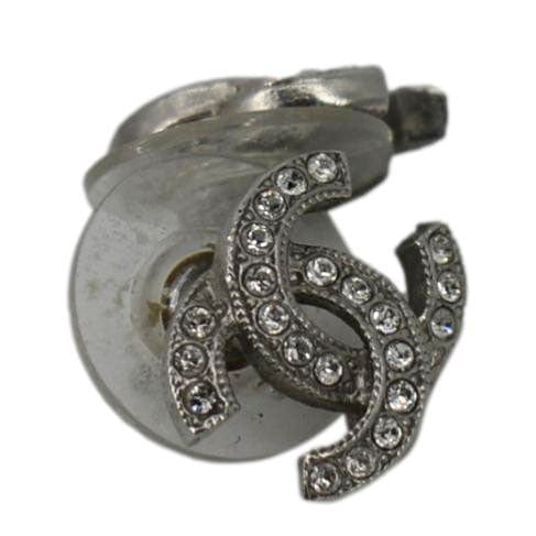 CHANEL CC Crystal Earrings Silver