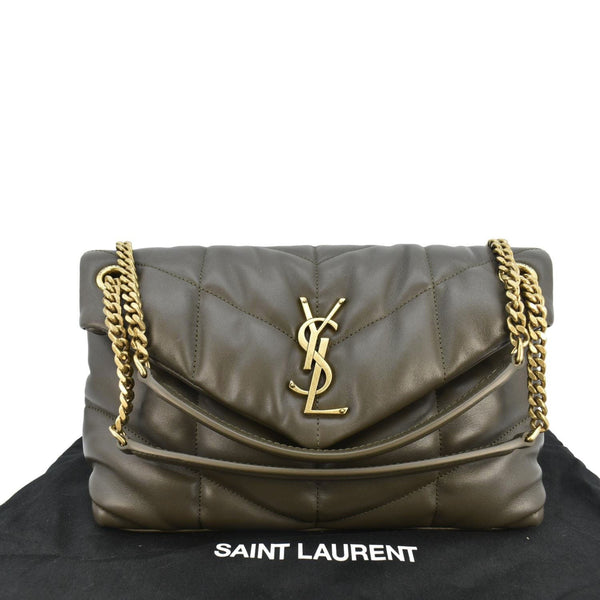 YVES SAINT LAURENT Loulou Puffer Small Quilted Lambskin Leather Chain Crossbody Bag Olive