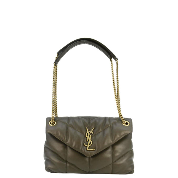 YVES SAINT LAURENT Loulou Puffer Small Quilted Lambskin Leather Chain Crossbody Bag Olive