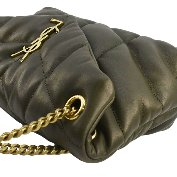 YVES SAINT LAURENT Loulou Puffer Small Quilted Lambskin Leather Chain Crossbody Bag Olive