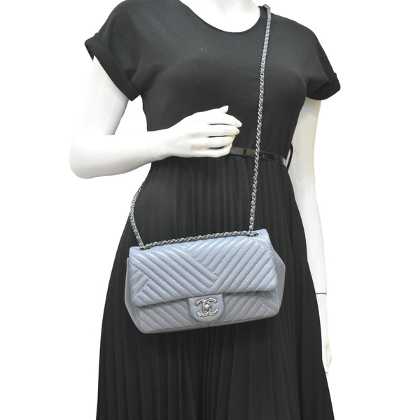 CHANEL CC Small Crossing Flap Quilted Leather Shoulder Bag Blue