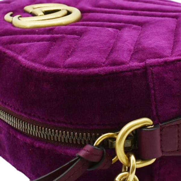 GUCCI GG Marmont Small Matelasse Velvet Chain Shoulder Bag Purple 447632