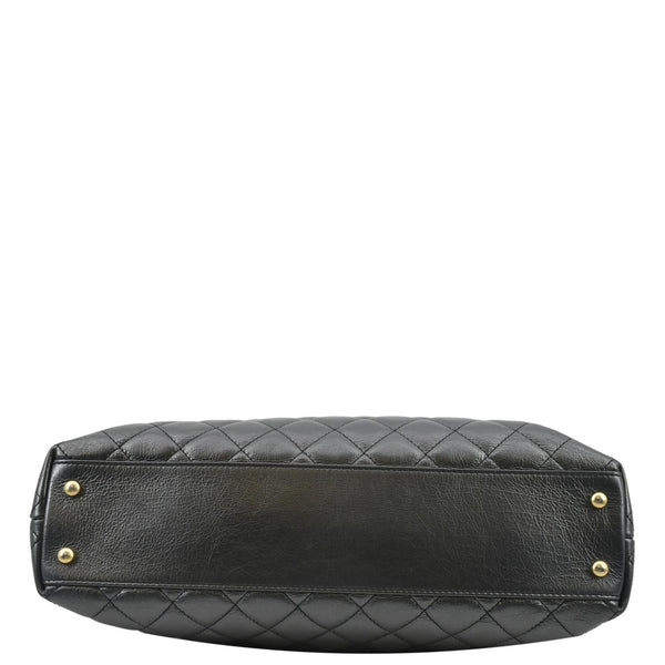 CHANEL Front CC Drawstring Quilted Leather Shopping Tote Bag Dark Grey