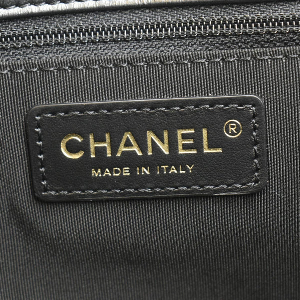 CHANEL Front CC Drawstring Quilted Leather Shopping Tote Bag Dark Grey