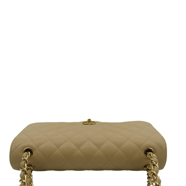 CHANEL Classic Jumbo Double Flap Quilted Caviar Leather Shoulder Bag Beige