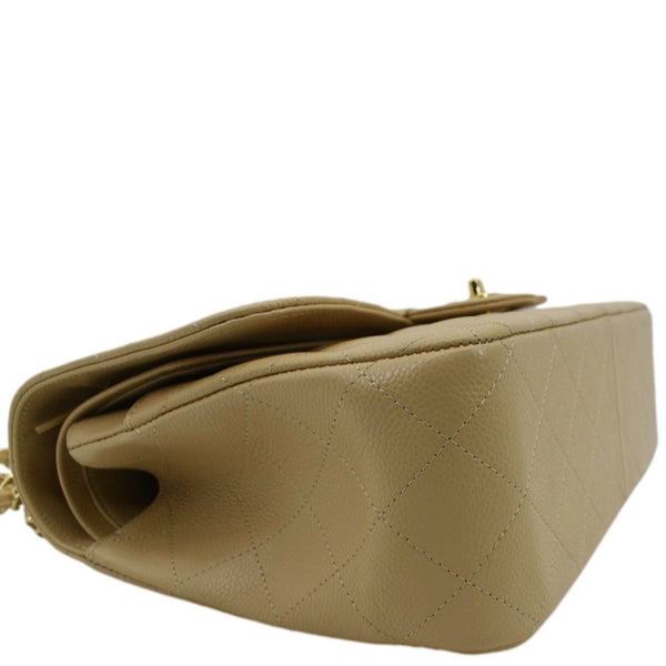 CHANEL Classic Jumbo Double Flap Quilted Caviar Leather Shoulder Bag Beige