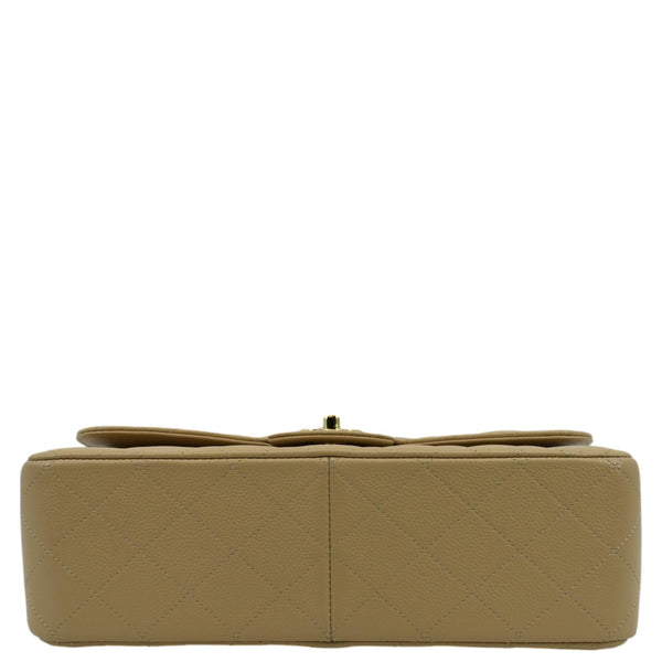 CHANEL Classic Jumbo Double Flap Quilted Caviar Leather Shoulder Bag Beige