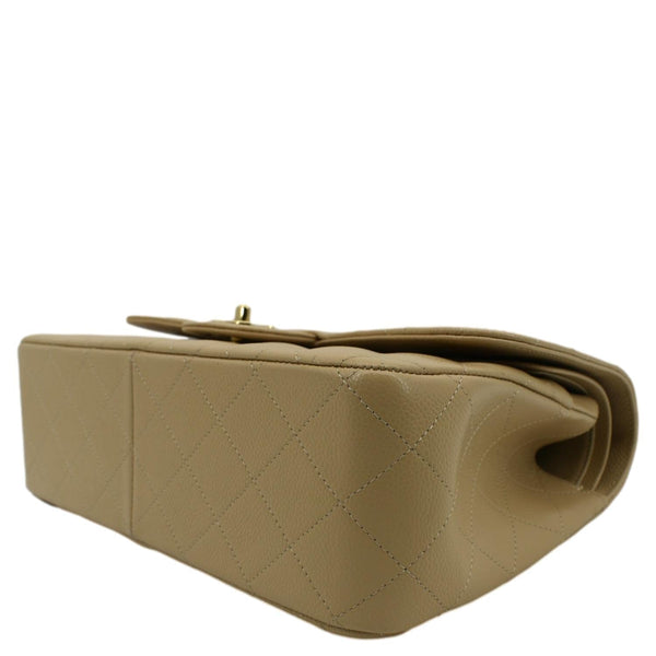 CHANEL Classic Jumbo Double Flap Quilted Caviar Leather Shoulder Bag Beige