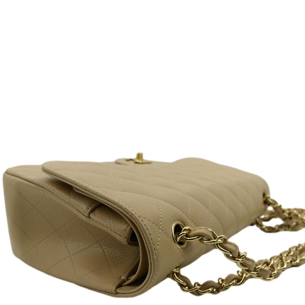 CHANEL Classic Jumbo Double Flap Quilted Caviar Leather Shoulder Bag Beige