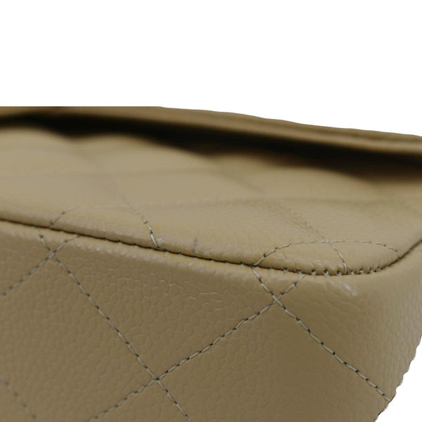 CHANEL Classic Jumbo Double Flap Quilted Caviar Leather Shoulder Bag Beige