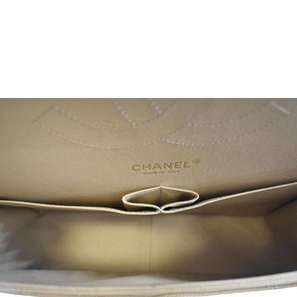CHANEL Classic Jumbo Double Flap Quilted Caviar Leather Shoulder Bag Beige