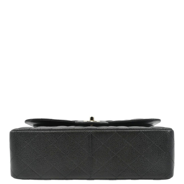 CHANEL Classic Jumbo Double Flap Quilted Caviar Leather Shoulder Bag Black