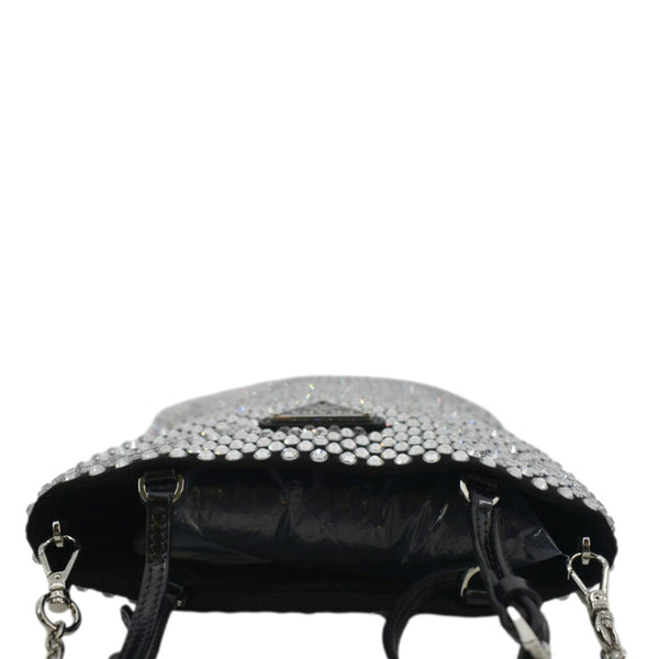 PRADA Chain Flat Mini Crystal Embellished Satin Tote Bag Silver