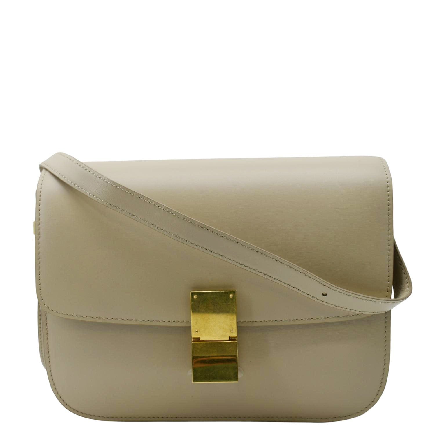 CELINE Classic Box Medium  Leather Flap Shoulder Bag Greige