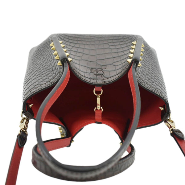 CHRISTIAN LOUBOUTIN Cabarock Mini Crocodile Embossed Leather Shoulder Bag Brown
