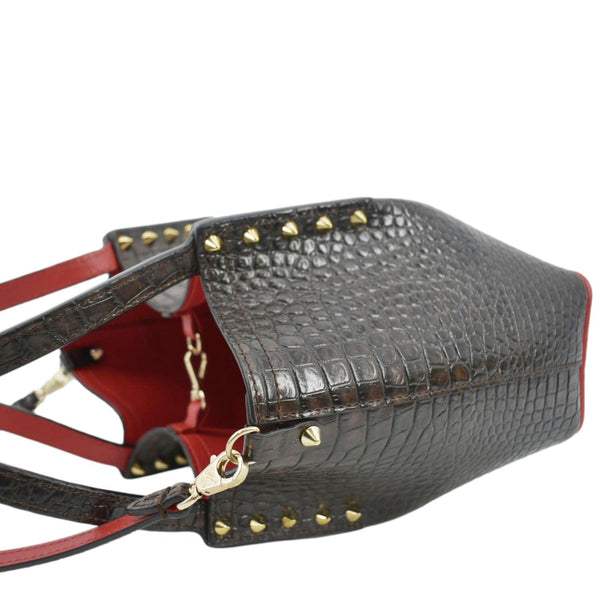 CHRISTIAN LOUBOUTIN Cabarock Mini Crocodile Embossed Leather Shoulder Bag Brown