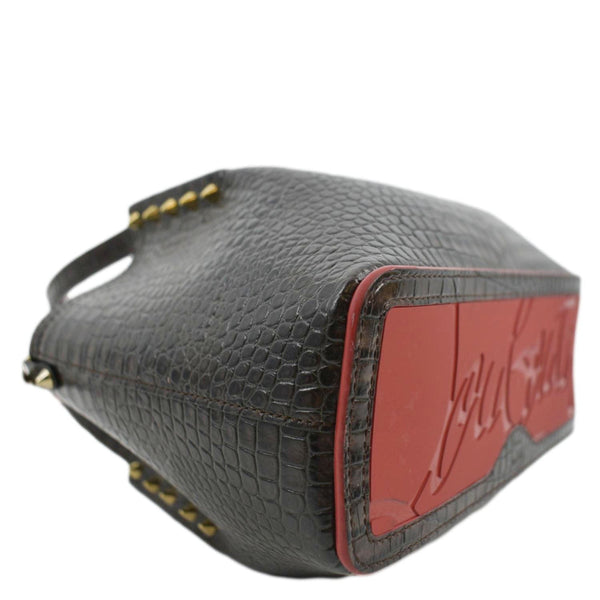 CHRISTIAN LOUBOUTIN Cabarock Mini Crocodile Embossed Leather Shoulder Bag Brown