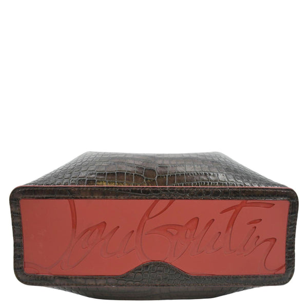 CHRISTIAN LOUBOUTIN Cabarock Mini Crocodile Embossed Leather Shoulder Bag Brown