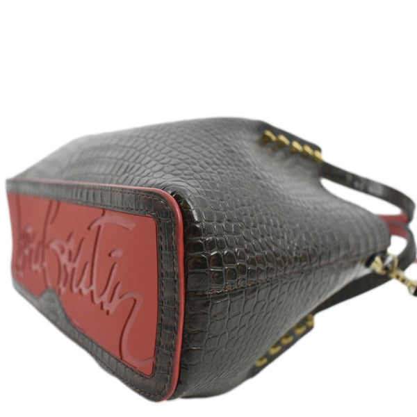 CHRISTIAN LOUBOUTIN Cabarock Mini Crocodile Embossed Leather Shoulder Bag Brown