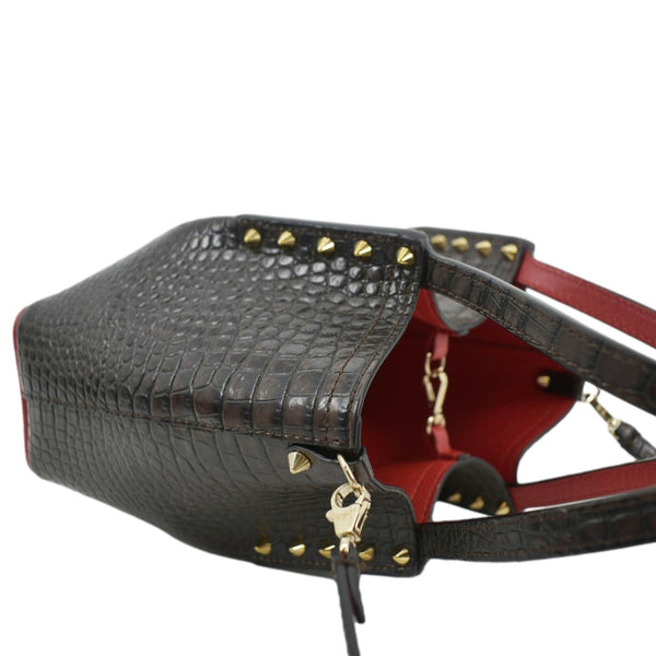 CHRISTIAN LOUBOUTIN Cabarock Mini Crocodile Embossed Leather Shoulder Bag Brown
