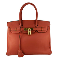 HERMES Birkin 30 Togo Leather Tote Bag Red