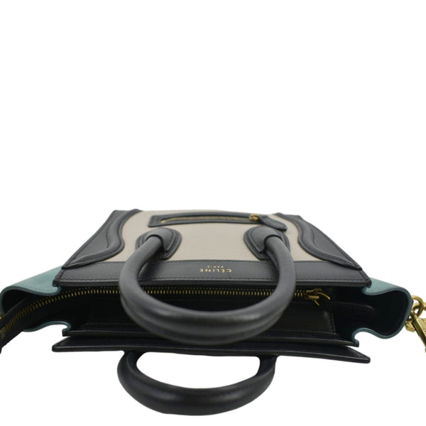 CELINE Luggage Calfskin Leather and Suede Crossbody Bag Tricolor