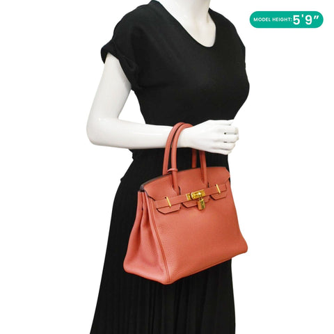 HERMES Birkin 30 Togo Leather Tote Bag Red