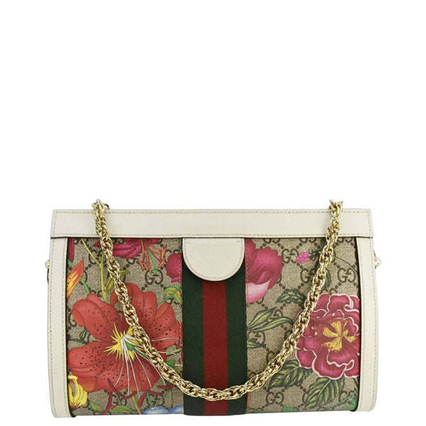 GUCCI Ophidia Web Small GG Floral Canvas Chain Shoulder Bag Beige 503877