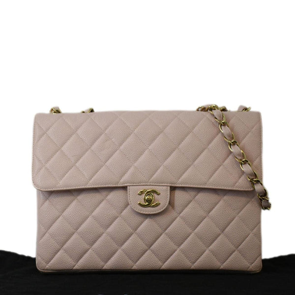CHANEL Vintage Classic Jumbo Single Flap Caviar Leather Shoulder Bag Dusty Pink