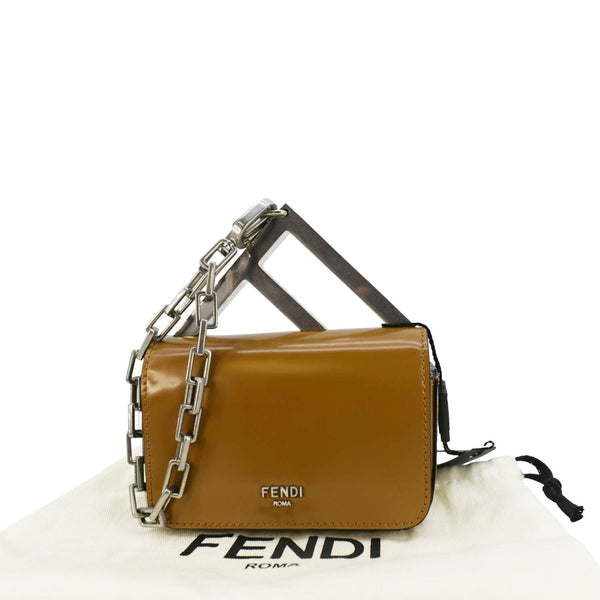 FENDI Nano F Leather Clutch Bag Brown