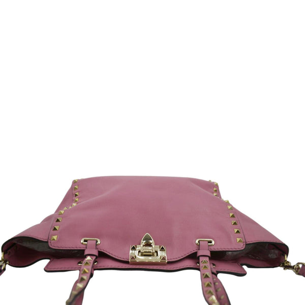 VALENTINO Trapeze Garavani Rockstud Leather Shopping Tote Bag Pink